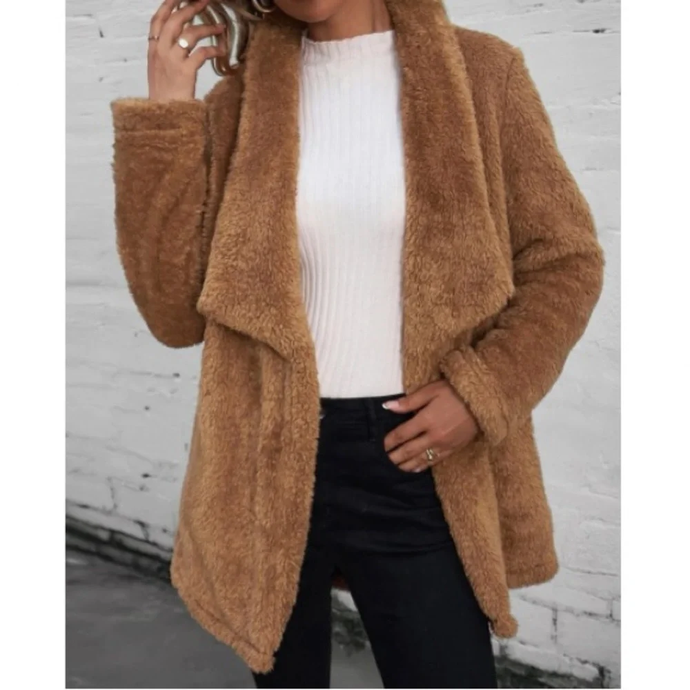 Cozy open front teddy coat